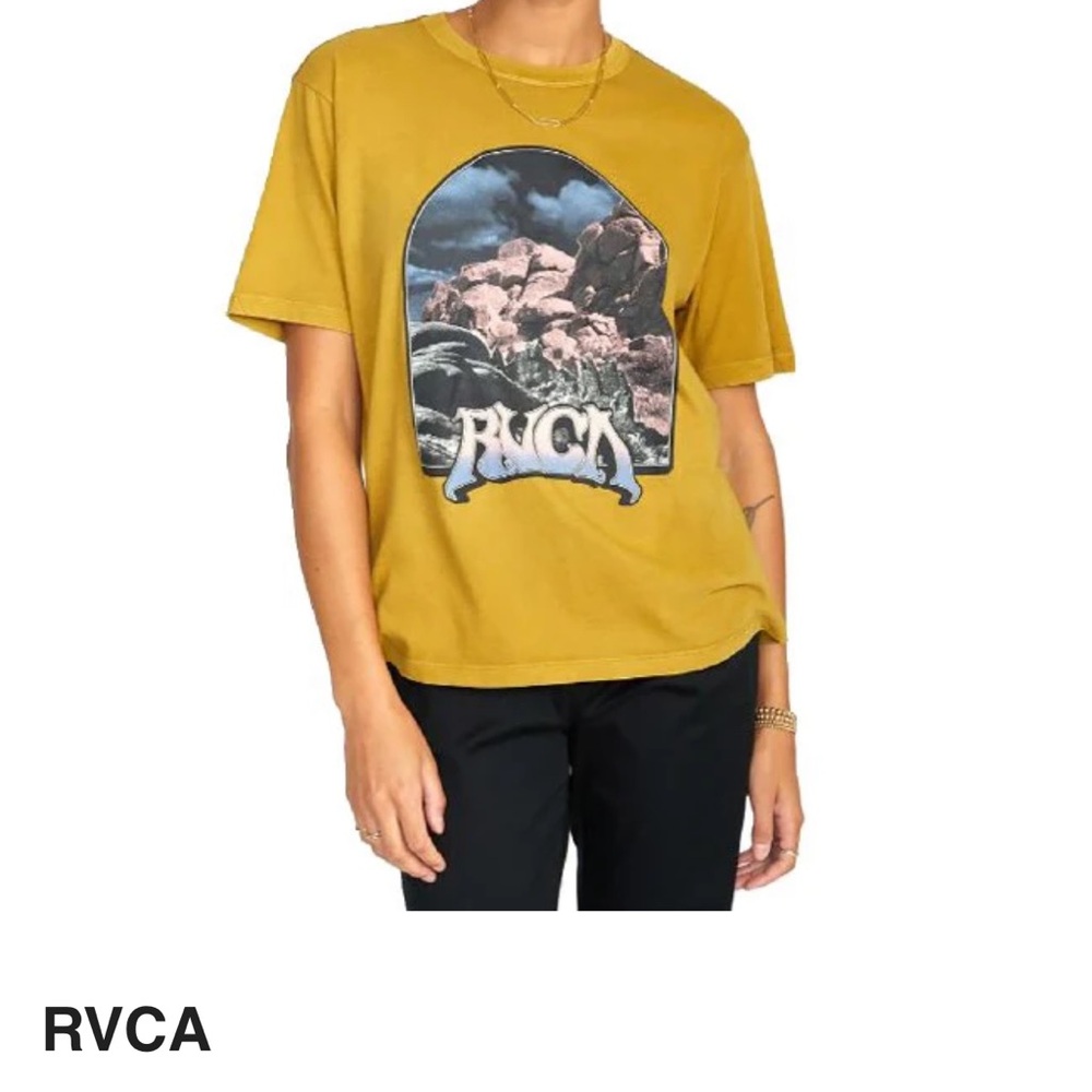 NWT RVCA moonscapr Short Sleeve Tee - Mustard with Graphic